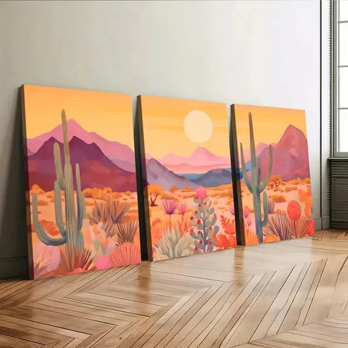 3pcs Arizona Sunset Colourful Mountains Orange Wall Art Canvas Unframed - High Quality Print 100% Australian Made Wall Canvas - Bella Home Decor