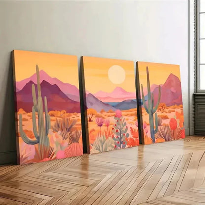 3pcs Arizona Sunset Colourful Mountains Orange Wall Art Canvas Unframed - High Quality Print 100% Australian Made Wall Canvas - Bella Home Decor