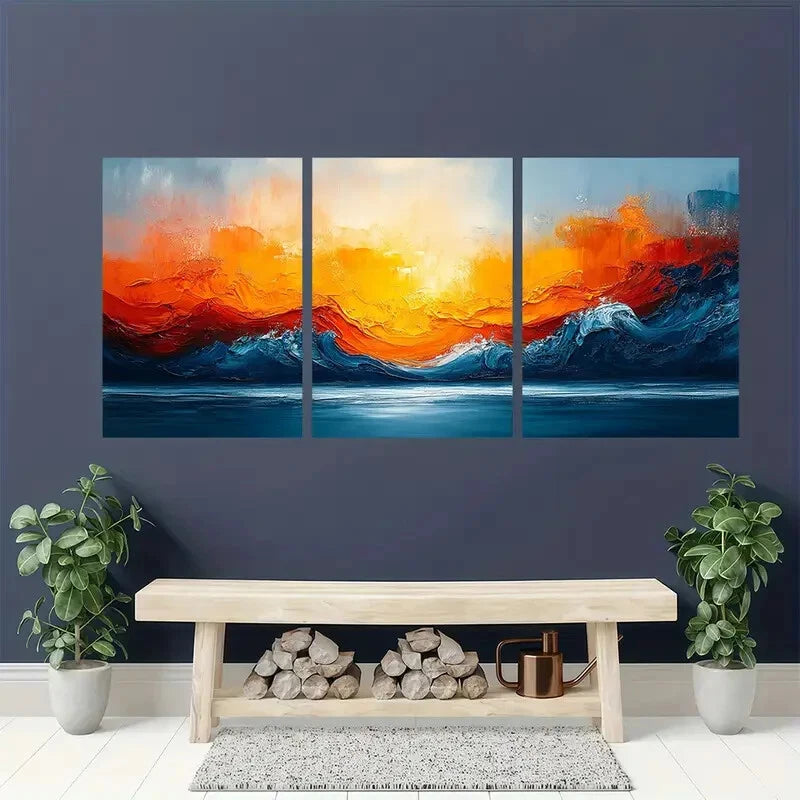 3pcs Multi Color Modern Abstract Painting Wall Art Set Canvas Framed 40x60cm - High Quality Print 100% Australian Made Wall Canvas Ready to Hang