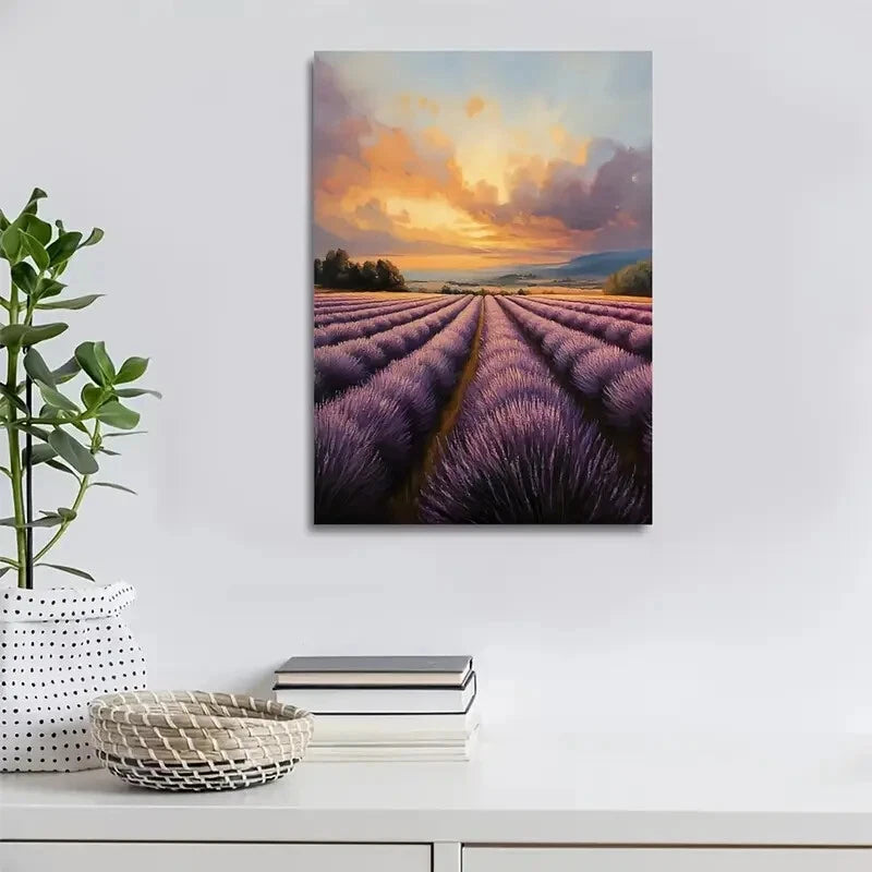 Serene Purple Lavender Rows Under Vibrant Sky 40x60cm Metal Print Ready to Hang - Bella Home Decor