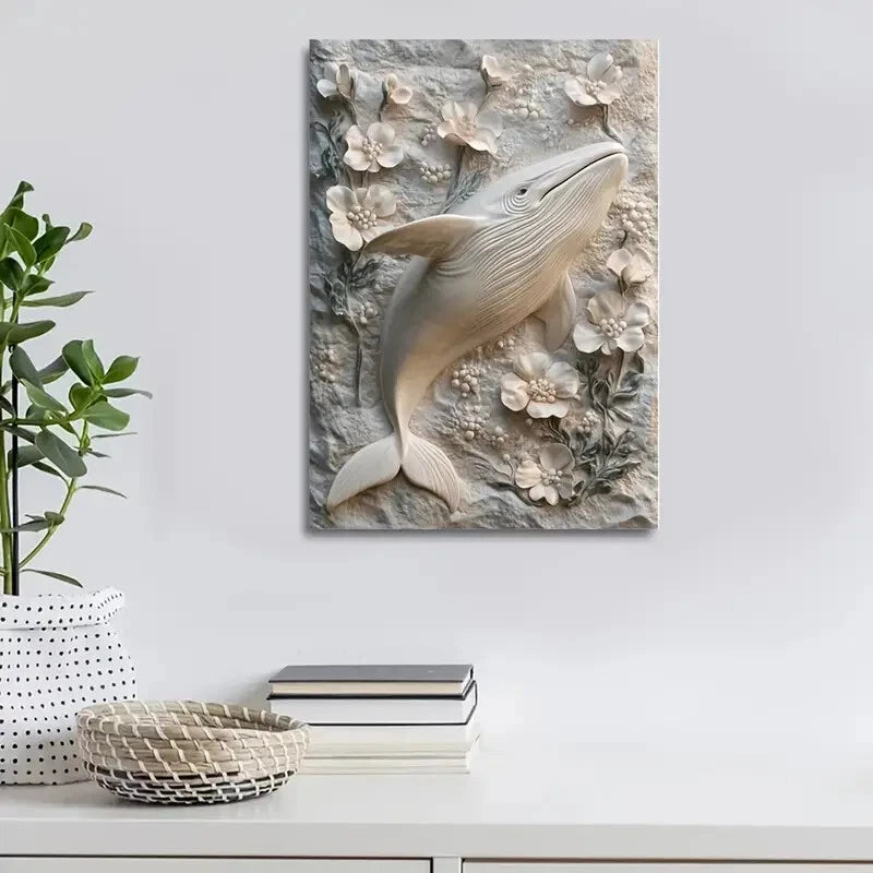 Featuring a Whale Surrounded by Floral Design Painting 40x60cm Metal Print Ready to Hang - Bella Home Decor