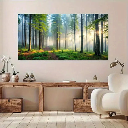 Misty Forest Nature Sunlit  Wall Art wall canvas office home room framed 120x60cm - Bella Home Decor