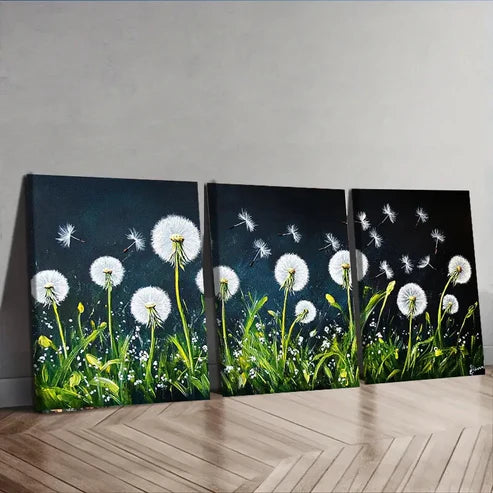 3pcs Dandelion Flower White Nature Perfect Wall Art Set Canvas Unframed - High Quality Print 100% Australian Made Wall Canvas - Bella Home Decor