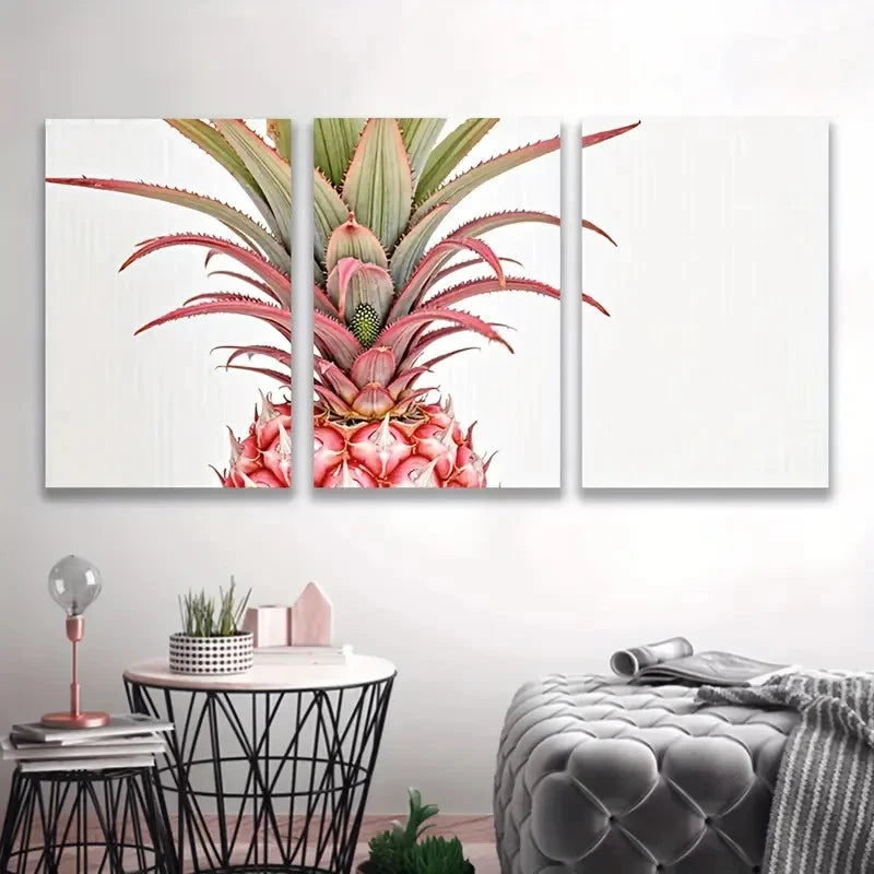 3pcs Vibrant Pineapple Triptych R  Wall Art Set Canvas Framed 50x70cm - High Quality Print 100% Australian Made Wall Canvas Ready to Hang