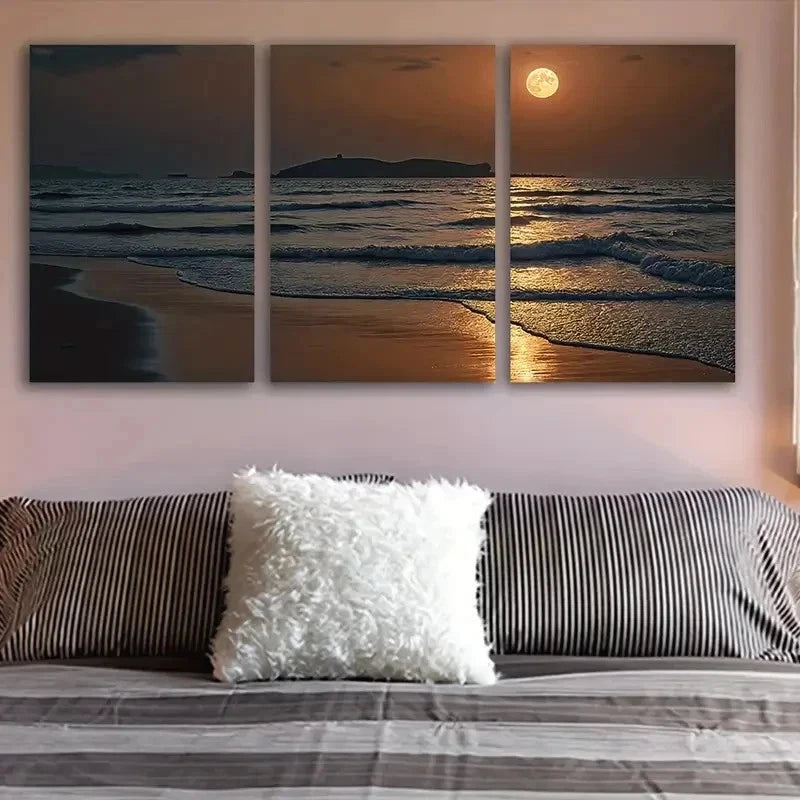 3pcs Ocean Sunset Triptych Wall Art Set Canvas Framed 50x70cm - High Quality Print 100% Australian Made Wall Canvas Ready to Hang