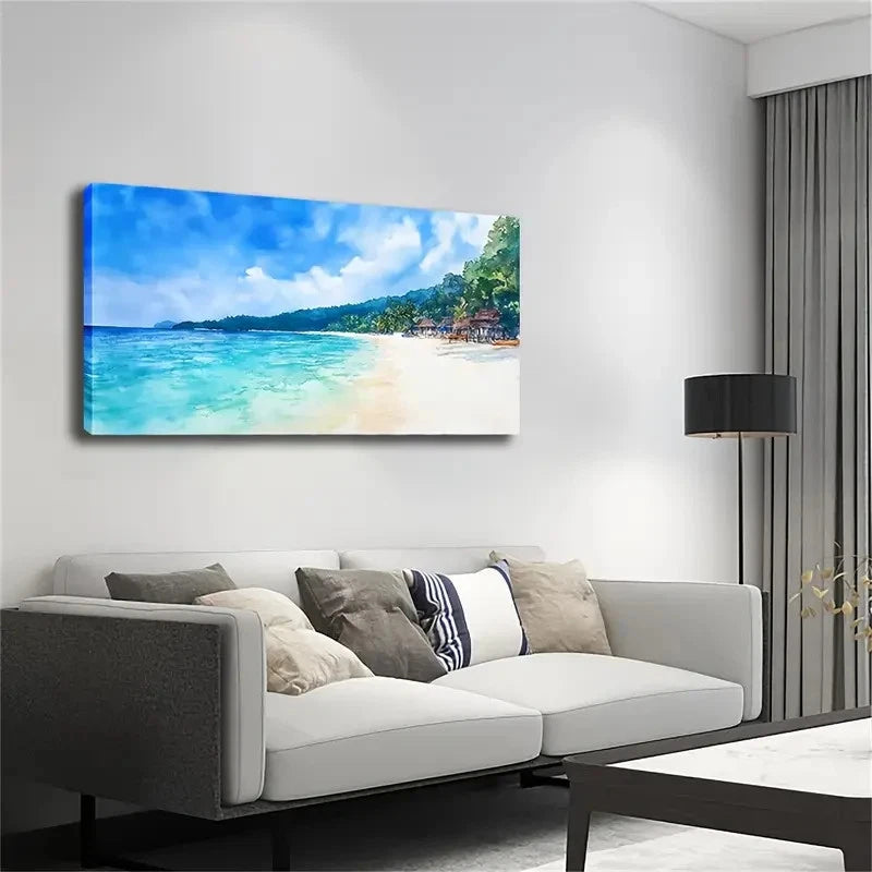 Lush Greenery Sandy Shoreline Wall Art Canvas Office Home Room Framed 120x60cm
