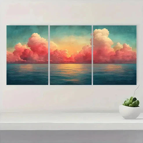 3pcs Colorful Sunset Sky Panoramic G Wall Art Set Canvas Unframed - High Quality Print 100% Australian Made Wall Canvas - Bella Home Decor