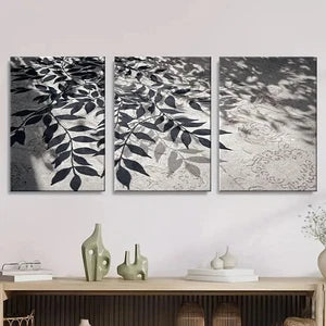 3pcs Black & White Leaf Shadow Wall Art Set Canvas Framed 40x60cm - High Quality Print 100% Australian Made Wall Canvas Ready to Hang - Bella Home Decor