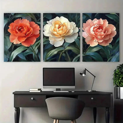 3pcs Rose Elegant Victorian Garden Perfect Wall Art Set Canvas Framed 50x70cm - High Quality Print 100% Australian Made Wall Canvas Ready to Hang