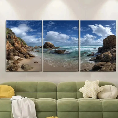 3pcs Misty Beach Seascape Photography Australia Wall Art Set Canvas Framed 60x90cm - High Quality Print 100% Australian Made Wall Canvas Ready to Hang