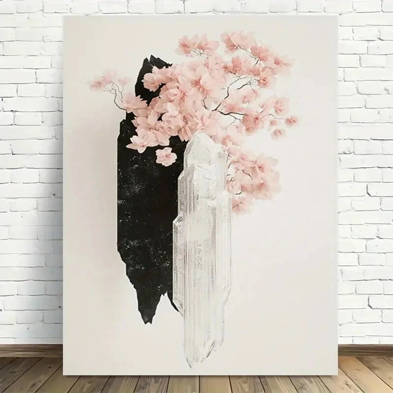 Beautiful Pink Cherry Blossoms & Black Painting 40x60cm Metal Print Ready to Hang - Bella Home Decor