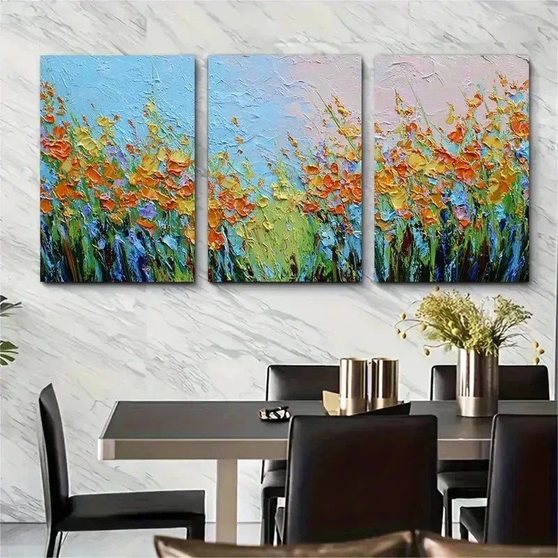 3pcs Abstract Sunrise Pastoral Floral Perfect Wall Art Set Canvas Framed 50x70cm - High Quality Print 100% Australian Made Wall Canvas Ready to Hang - Bella Home Decor