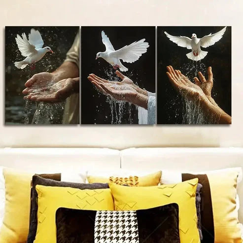 3pcs Peace Dove on Hand Design Versatile Home Wall Art Set Canvas Unframed - High Quality Print 100% Australian Made Wall Canvas