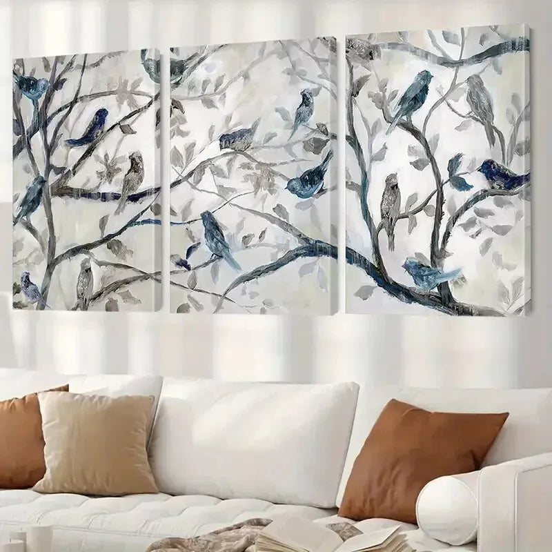 3pcs Birds & Branches Triptych Wall Art Set Canvas Framed 40x60cm - High Quality Print 100% Australian Made Wall Canvas Ready to Hang - Bella Home Decor