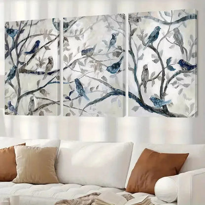 3pcs Birds & Branches Triptych Wall Art Set Canvas Framed 40x60cm - High Quality Print 100% Australian Made Wall Canvas Ready to Hang - Bella Home Decor