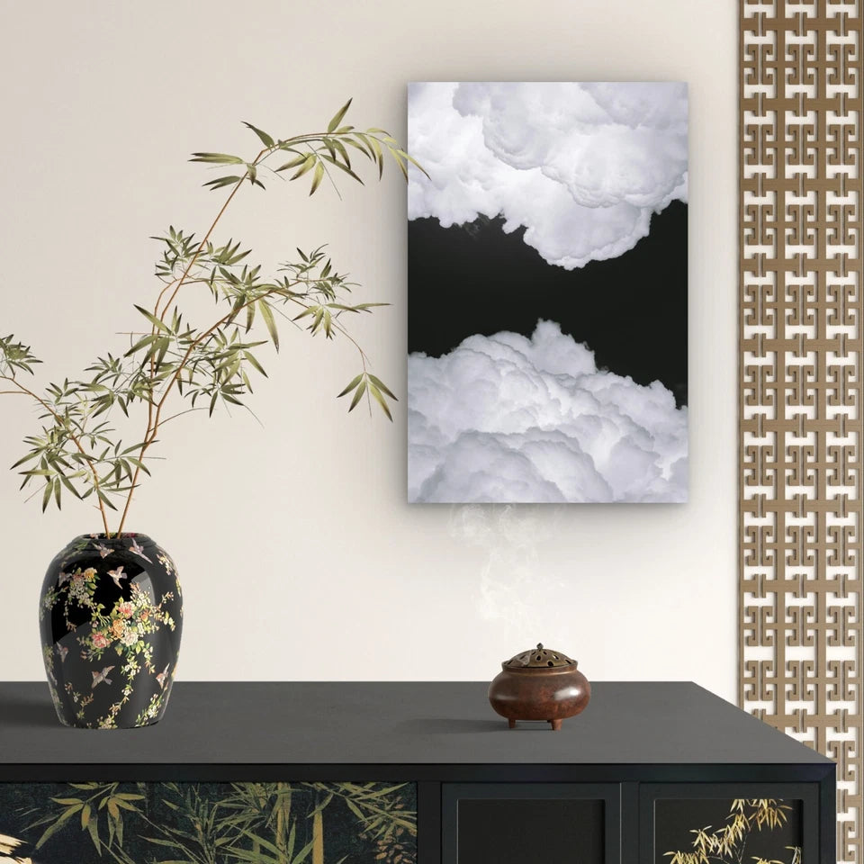 Black and White Puffy Storm Clouds Aesthetic 40x60cm Metal Print Ready to Hang