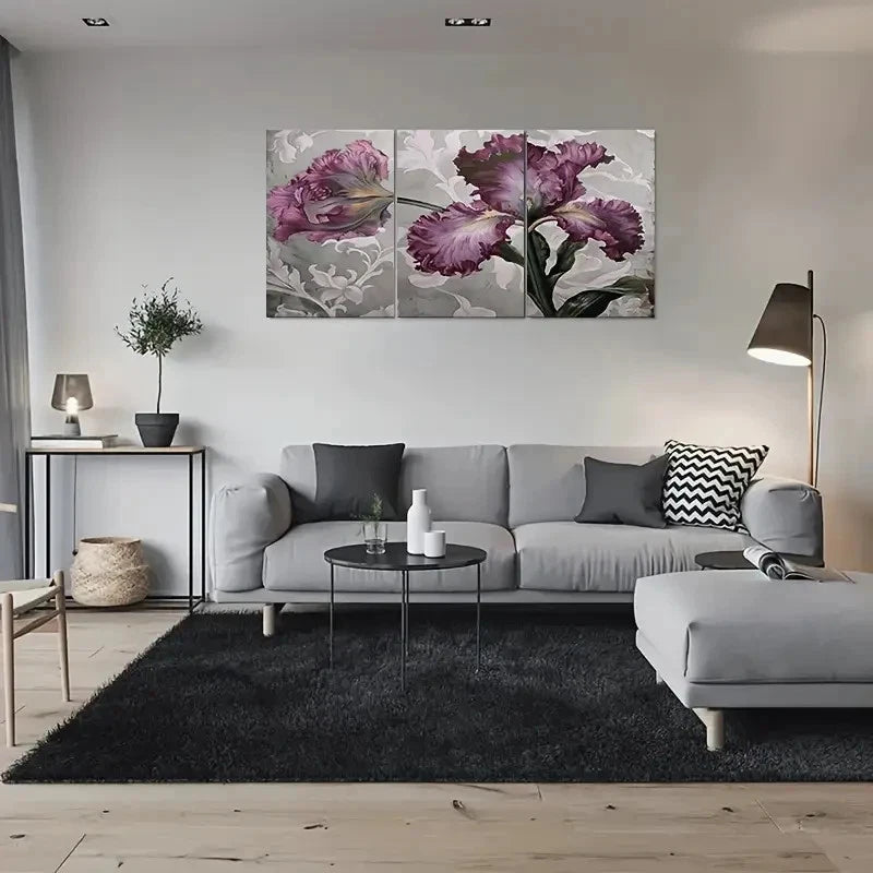 3pcs Elegant Purple Iris Floral Painting Metal Print Ready to Hang Art