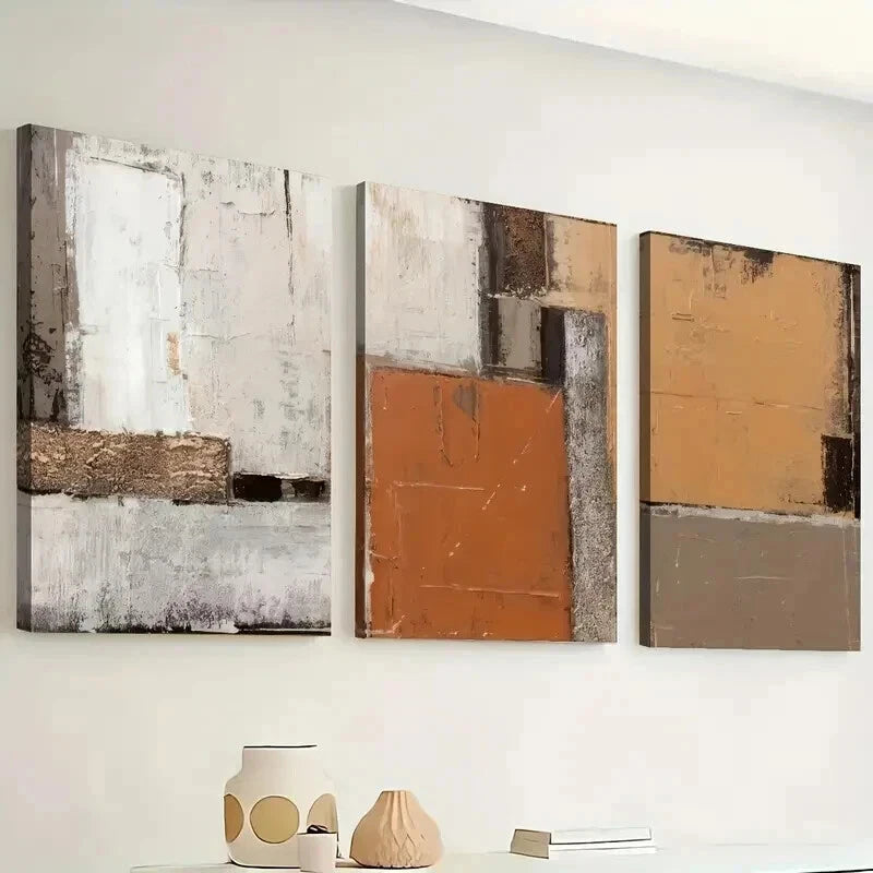 3pcs Featuring Orange Abstract Brown Perfect Wall Art Set Canvas Framed 50x70cm - High Quality Print 100% Australian Made Wall Canvas Ready to Hang - Bella Home Decor