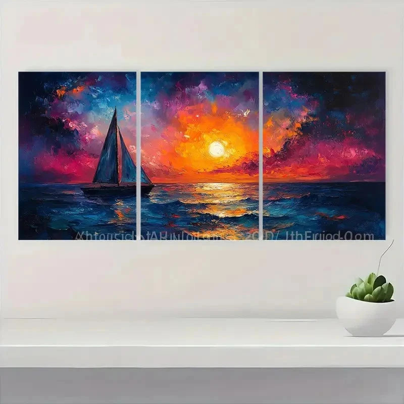 3pcs Vibrant Abstract Night Landscape  PL  Wall Art Set Canvas Framed 50x70cm - High Quality Print 100% Australian Made Wall Canvas Ready to Hang - Bella Home Decor