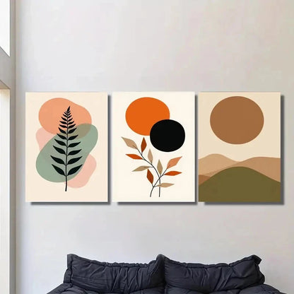 3pcs Modern Abstract Botanical Leaf Black Orange Metal Print Ready to Hang Art