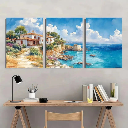 3pcs Coastal Landscape with Turquoise Waters Wall Art Set Canvas Framed 40x60cm - High Quality Print 100% Australian Made Wall Canvas Ready to Hang