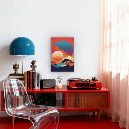 Sunset Tree Geometric Landscape  60x90cm Metal Print Ready to Hang