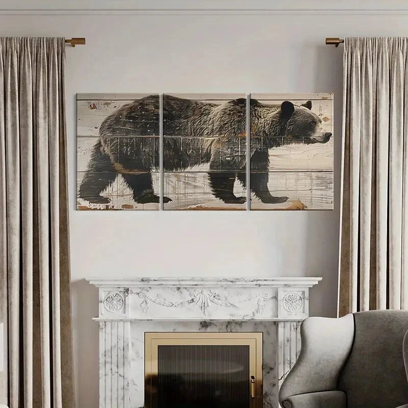 3pcs Bear Farmhouse Style Vintage Wall Art Set Canvas Framed 60x90cm - High Quality Print 100% Australian Made Wall Canvas Ready to Hang - Bella Home Decor