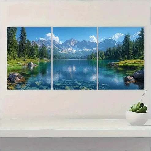 3pcs Narrow Mountain Lake Landscape Wall Art Set – Wall Art Canvas Unframed - High Quality Print 100% Australian Made Wall Canvas