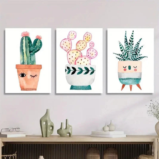 3pcs Succulent Cactus SC Wall Art Set Canvas Framed 50x70cm - High Quality Print 100% Australian Made Wall Canvas Ready to Hang