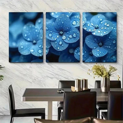 3pcs Blue Hydrangea with Water Droplets Wall Art Set Canvas Framed 60x90cm - High Quality Print 100% Australian Made Wall Canvas Ready to Hang - Bella Home Decor