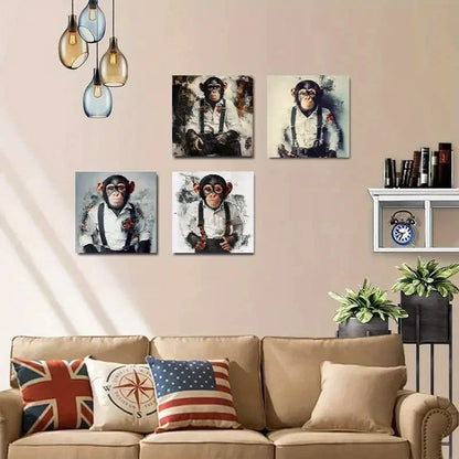 4pcs Chic Black Monkey Wall Art Canvas Framed