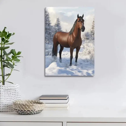 Beautiful Horse Equestrian Snowy Landscape Painting  40x60cm Metal Print Ready to Hang - Bella Home Decor