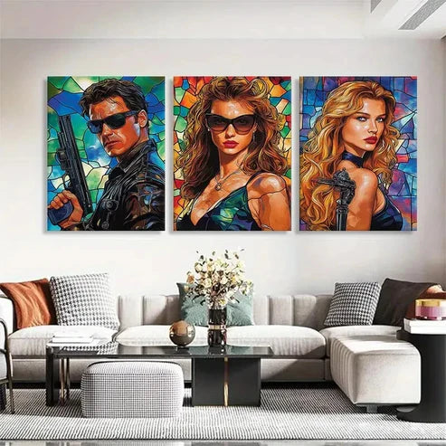 3pcs Iconic Characters Guns Glass Action Wall Art Canvas Unframed - High Quality Print 100% Australian Made Wall Canvas