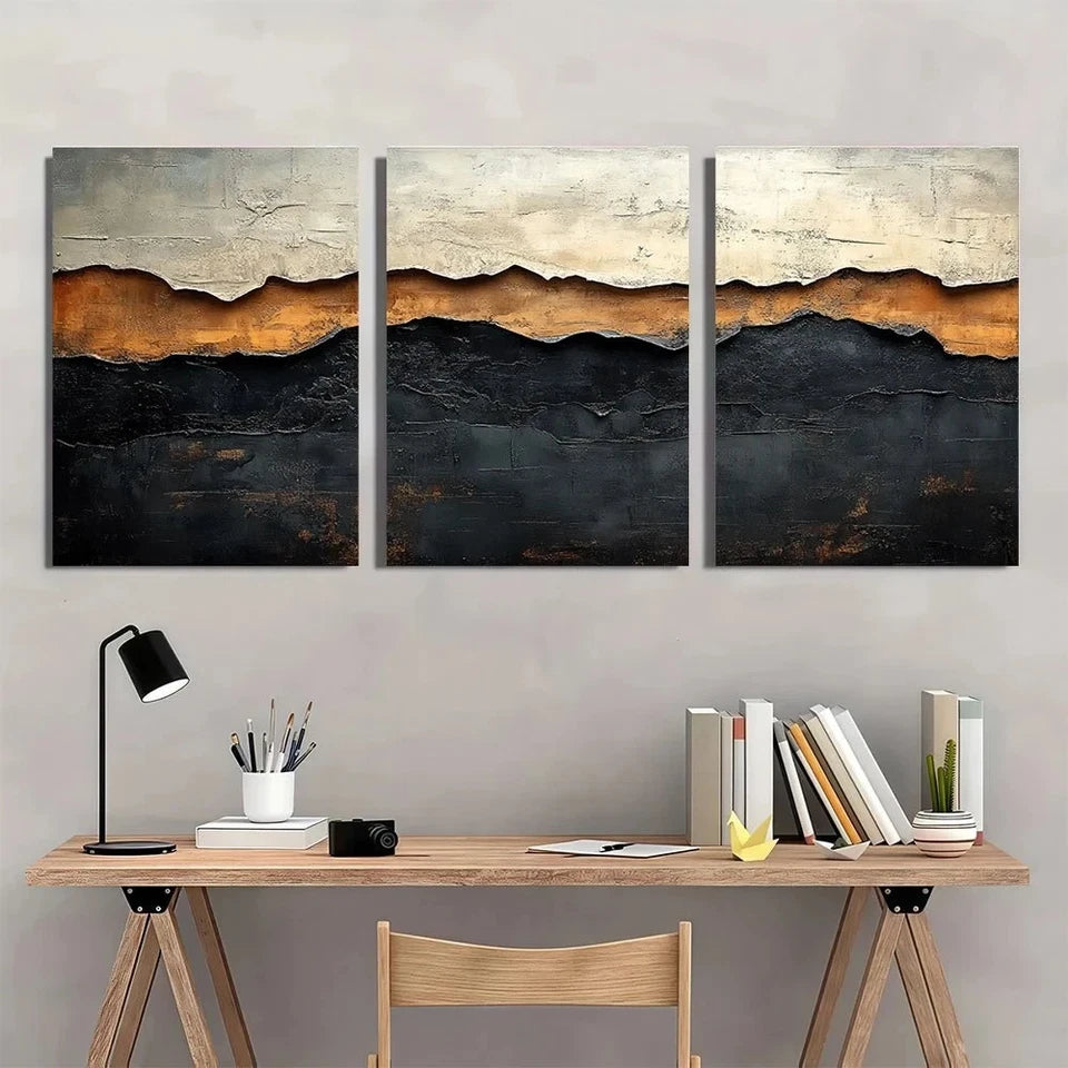 3pcs Neutral Tones Earth Colors Painting Wall Art Set Canvas Framed 60x90cm - High Quality Print 100% Australian Made Wall Canvas Ready to Hang - Bella Home Decor