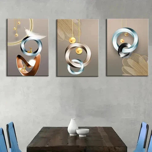 3pcs Modern Abstract Geometric Decoration Wall Art Set Canvas Unframed - High Quality Print 100% Australian Made Wall Canvas