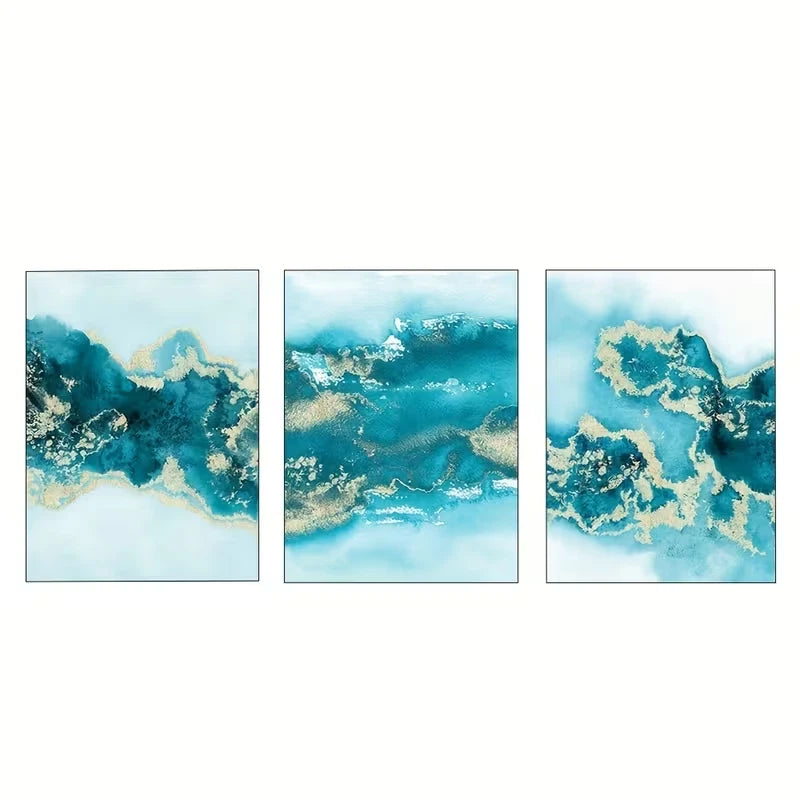 3pcs Aquamarine Blue Green Decor Wall Art Set Canvas Framed 50x70cm - High Quality Print 100% Australian Made Wall Canvas Ready to Hang - Bella Home Decor