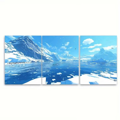 3pcs Weddell Sea in Summer Icebergs Wall Art Set Canvas Framed 50x70cm - High Quality Print 100% Australian Made Wall Canvas Ready to Hang