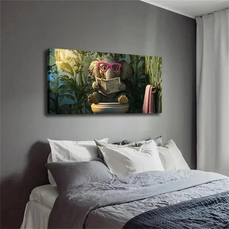 Whimsical Elephant Sitting Wall Art Canvas Office Home Room Framed 120x60cm - Bella Home Decor