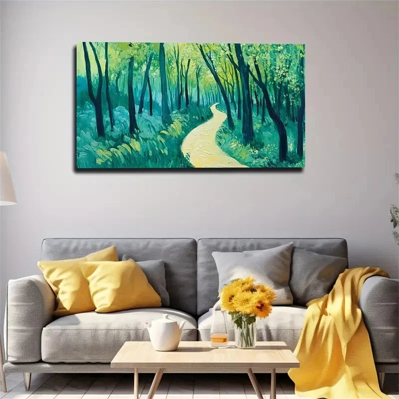 Tranquil Forest Pathway Serene Wall Art Canvas Office Home Room Framed 120x60cm