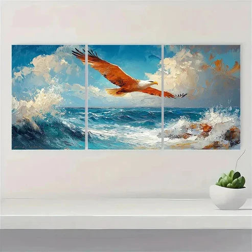3pcs Eagle Soaring Over Ocean EU  Wall Art Set Canvas Unframed - High Quality Print 100% Australian Made Wall Canvas - Bella Home Decor