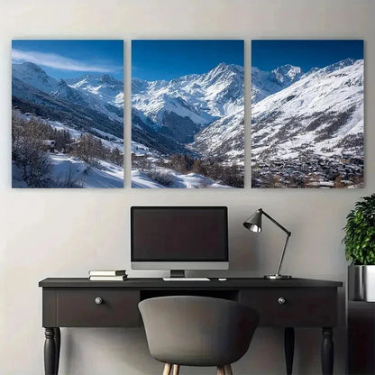 3pcs Alpine Ski Resort France Grave Perfect Wall Art Set Canvas Framed 50x70cm - High Quality Print 100% Australian Made Wall Canvas Ready to Hang - Bella Home Decor