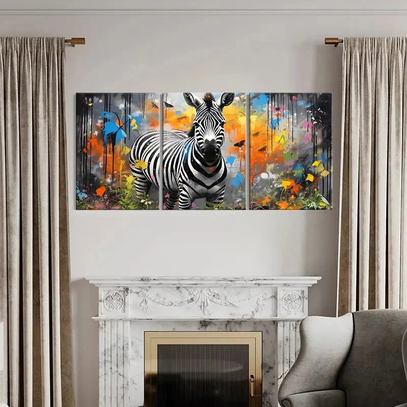 3pcs Abstract Street Graffiti Style Zebra Wall Art Set Canvas Framed 40x60cm - High Quality Print 100% Australian Made Wall Canvas Ready to Hang