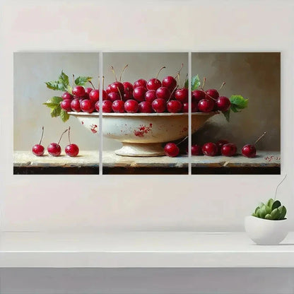 3pcs Cherry Berries Still Life Perfect Wall Art Set Canvas Framed 40x60cm - High Quality Print 100% Australian Made Wall Canvas Ready to Hang