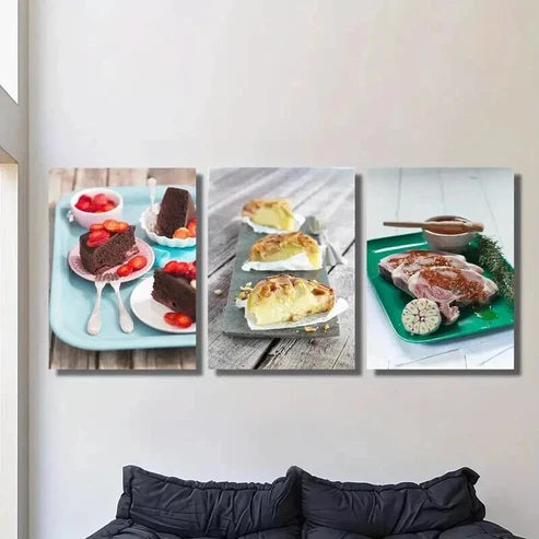 3pcs Chocolate Cake and Pork Chop Wall Art Canvas Unframed – High Quality Print 100% Australian Made Wall Canvas