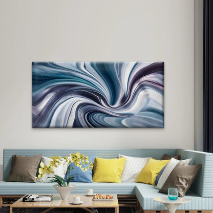 Blue White Abstract With Waves Wall Art Canvas Office Home Room Framed 120x60cm - Bella Home Decor