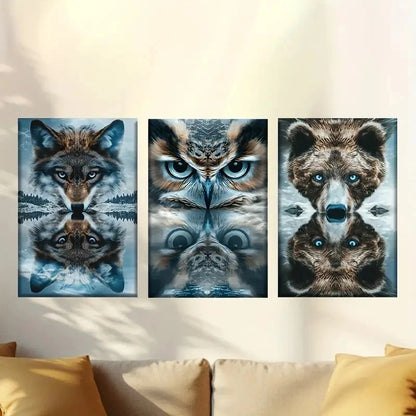 3pcs Wolves, owls, reflections of bears Wall Art Set Canvas Framed 50x70cm - High Quality Print 100% Australian Made Wall Canvas Ready to Hang - Bella Home Decor