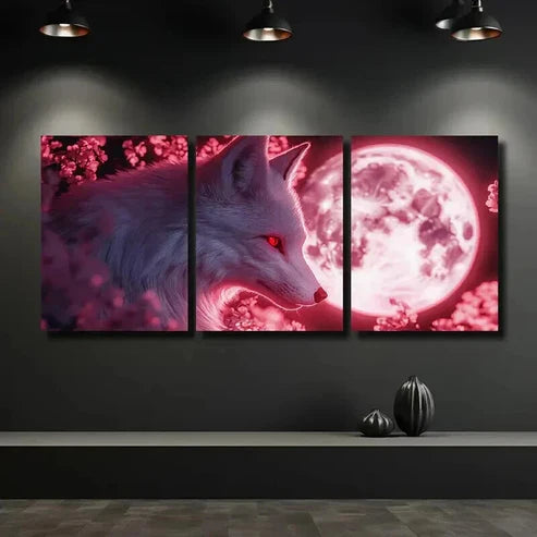 3pcs Striking White Fox & Red Eyes Wall Art Canvas Unframed - High Quality Print 100% Australian Made Wall Canvas