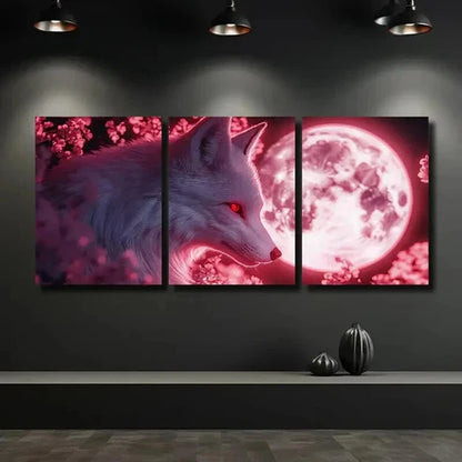 3pcs Striking White Fox & Red Eyes Wall Art Canvas Unframed - High Quality Print 100% Australian Made Wall Canvas