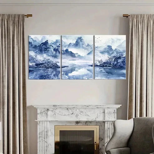 3pcs Classic Retro Chinese Landscape Wall Art Canvas Unframed - High Quality Print 100% Australian Made Wall Canvas - Bella Home Decor