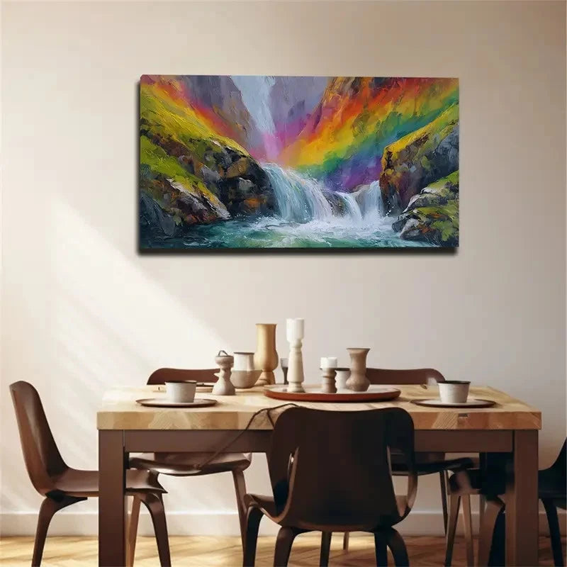 Rainbow & Waterfall Valley Land Wall Art Canvas Office Home Room Framed 120x60cm